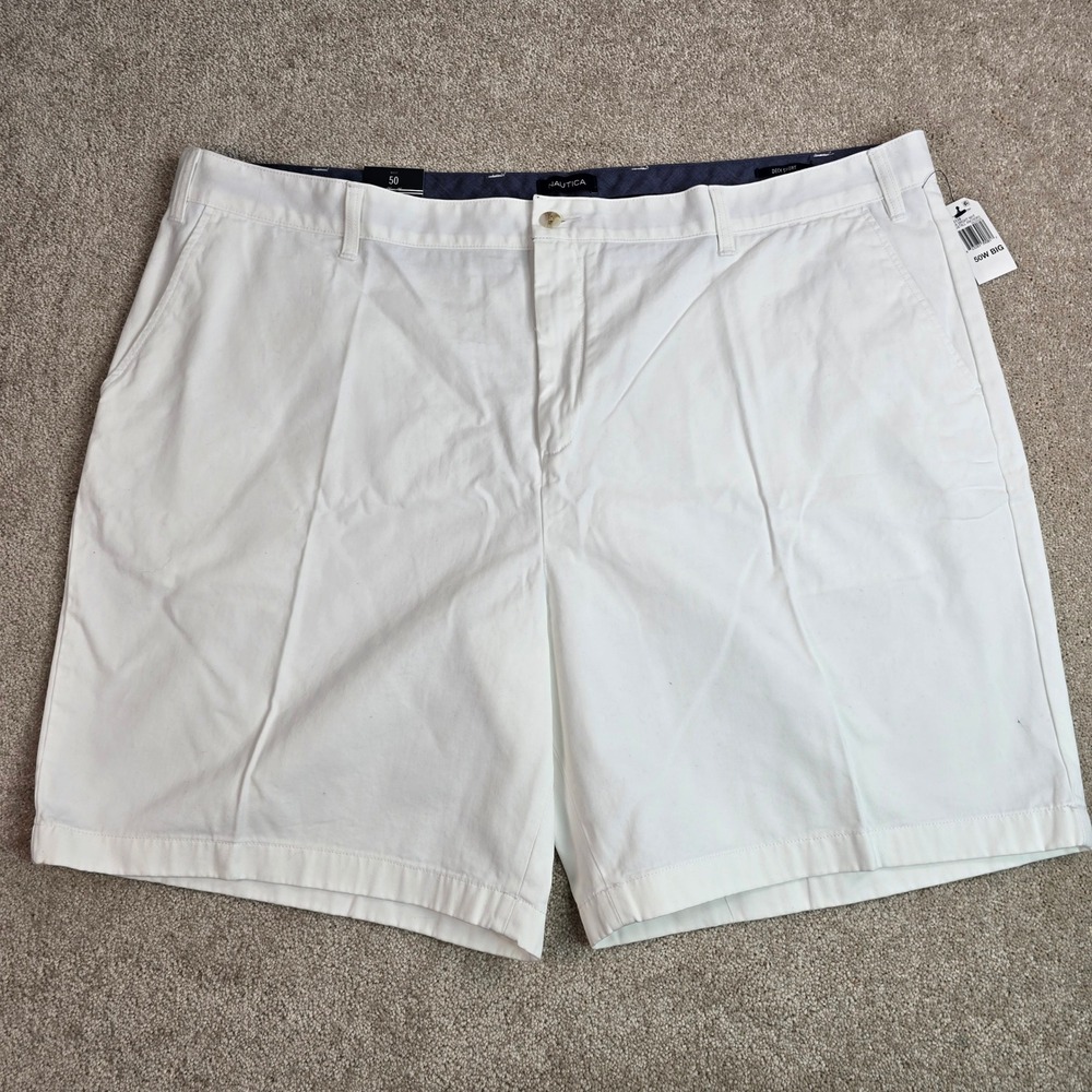Nautica Mens Big‎ & Tall Deck Shorts White Cotton Twill Size 50W Big C92110